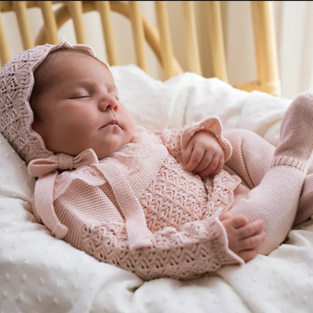 Rosa gestricktes 3-teiliges Set für Babygirls