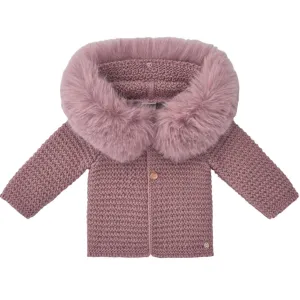 Rosa gestrickte Jacke mit Kunstpelz für Baby-Mädchen