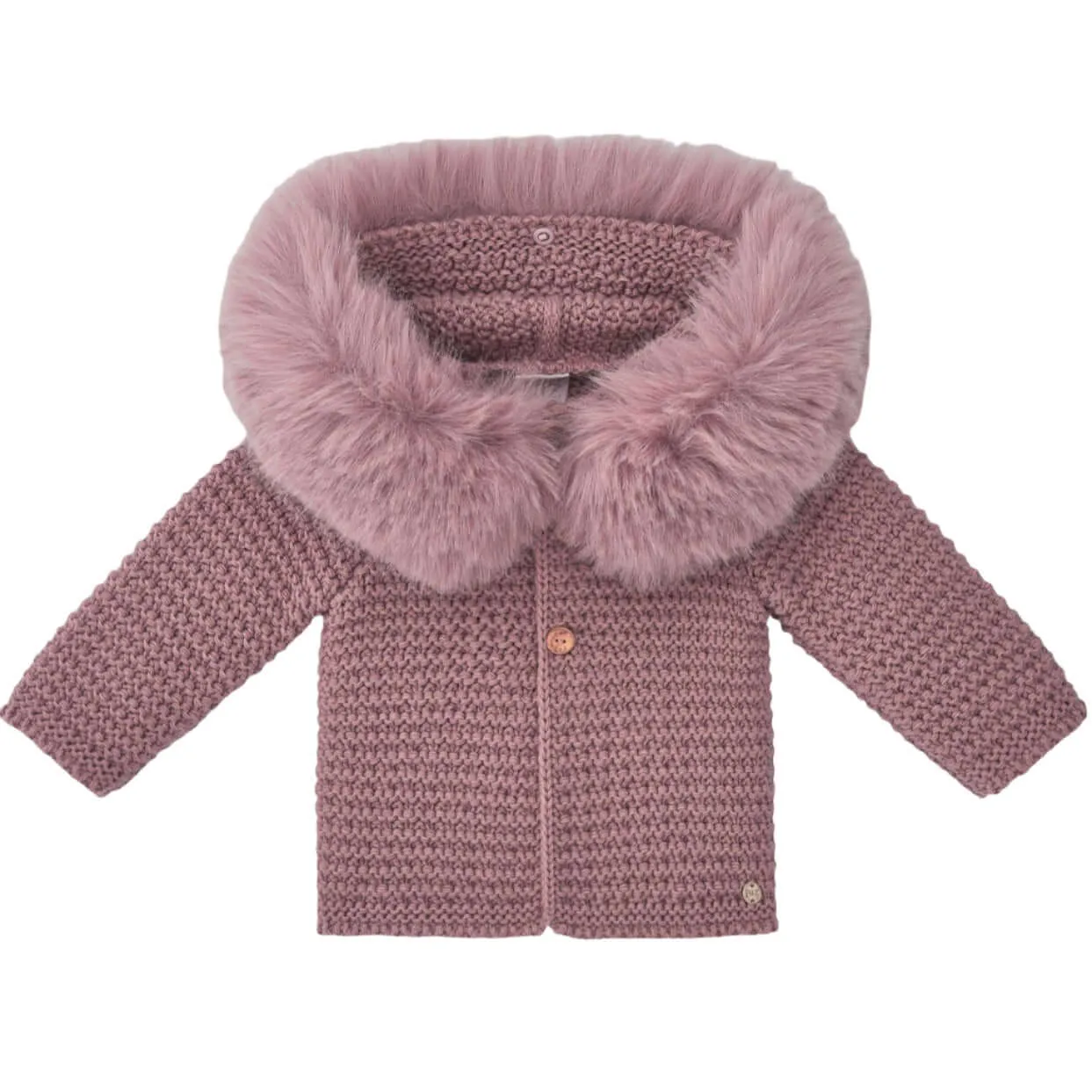 Rosa gestrickte Jacke mit Kunstpelz für Baby-Mädchen