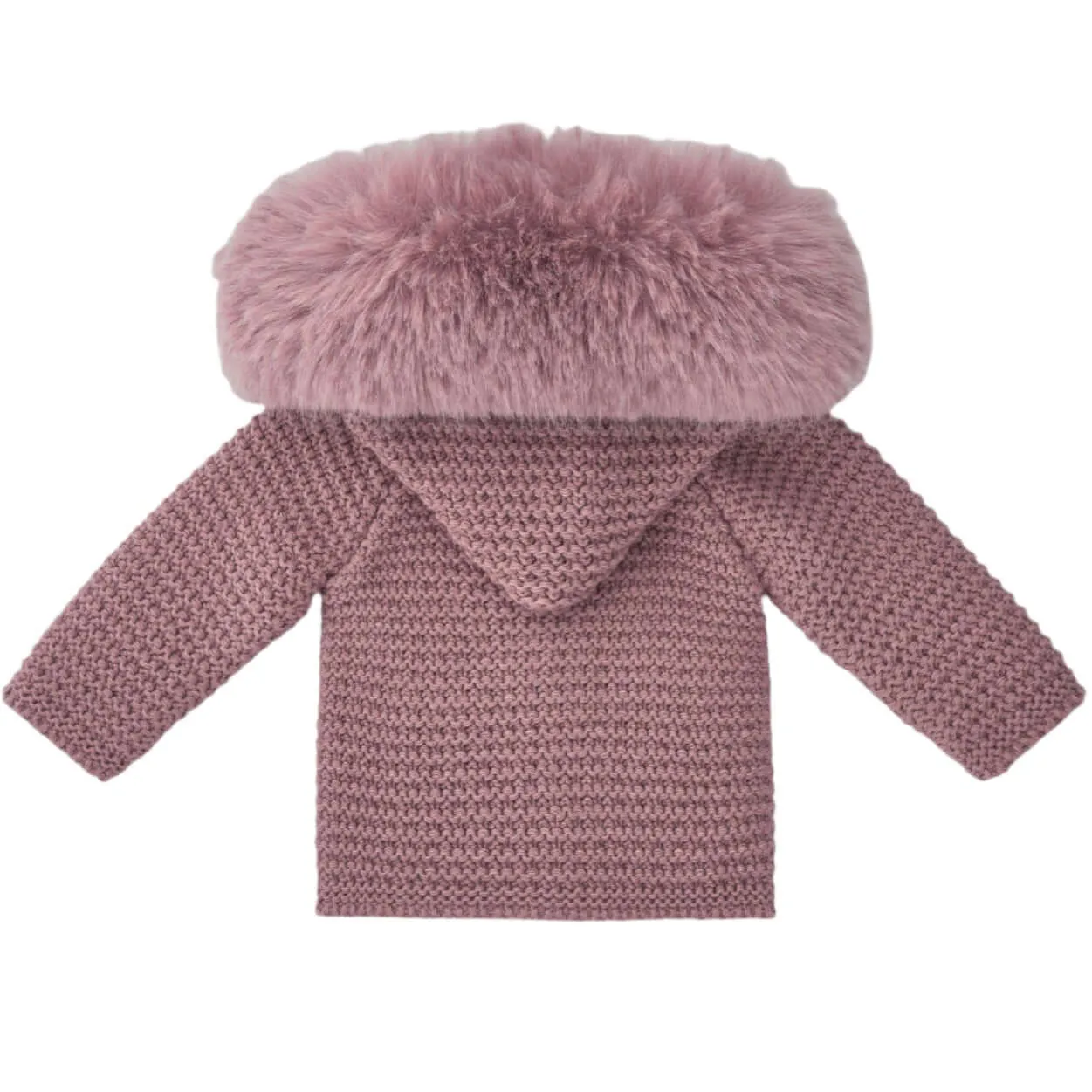 Rosa gestrickte Jacke mit Kunstpelz für Baby-Mädchen