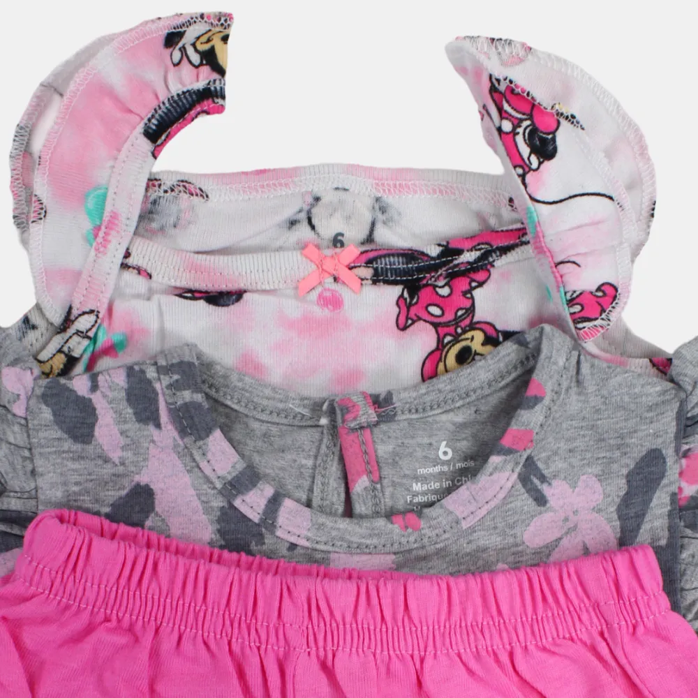 Ärmelloses Baumwoll-3-teiliges Outfit-Set für Babygirls - Grau mit Minnie Maus Design