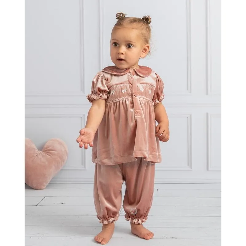 Vintage Pink Samt-Set für Baby-Mädchen