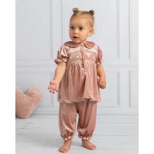 Vintage Pink Samt-Set für Baby-Mädchen