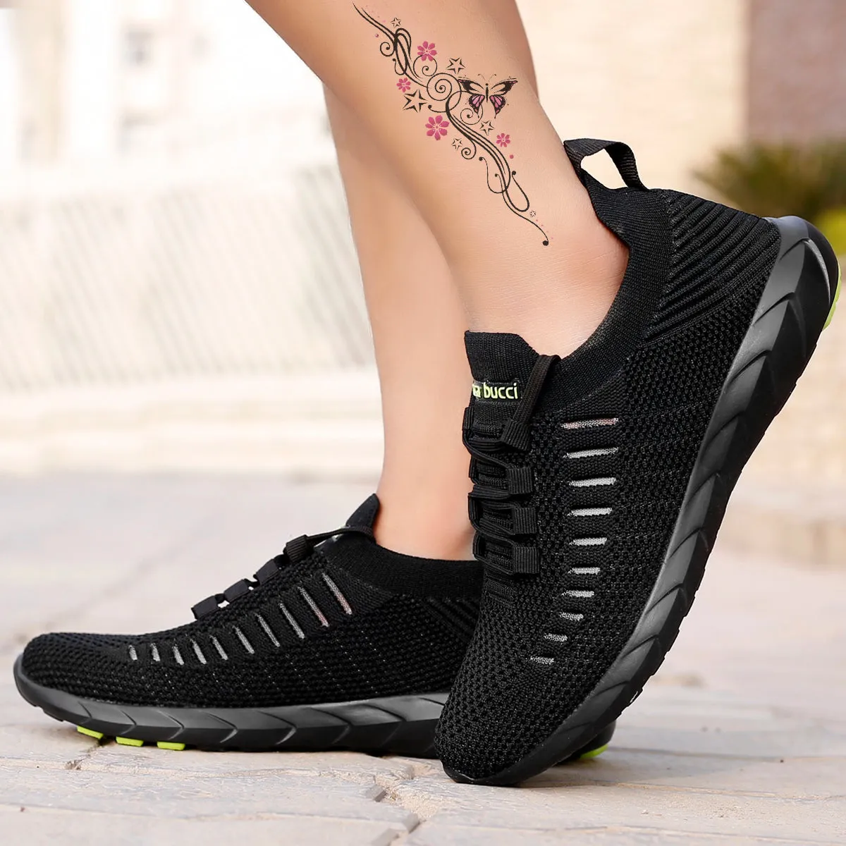 Bacca Bucci FISHJET Damen Laufschuhe | Schwarze Sneakers für Fitness & Casual Spaziergänge