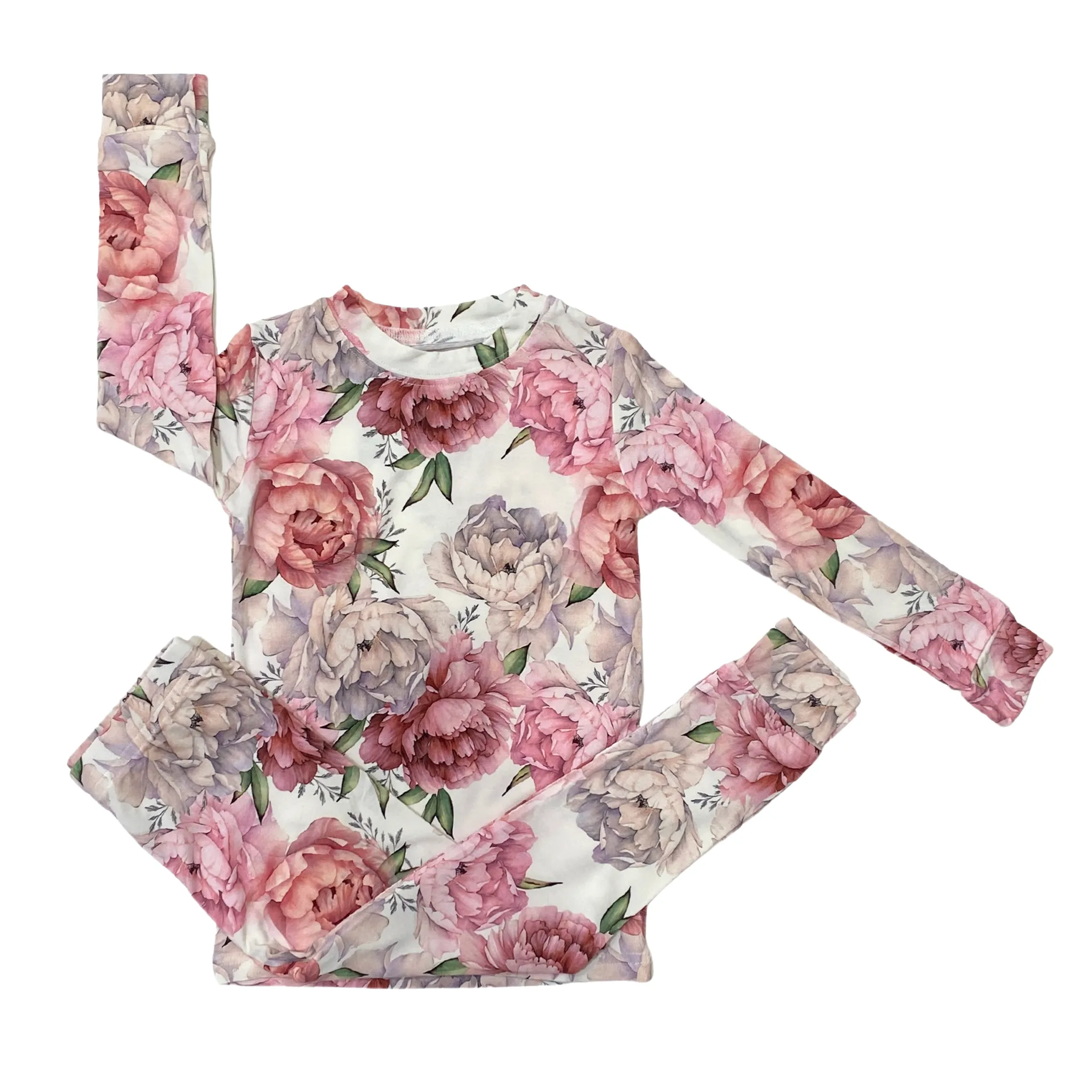 Bambus-Viskose-Zweiteiler-Pyjama-Set mit Pfingstrosen-Print für Kinder