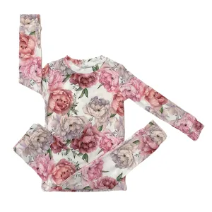 Bambus-Viskose-Zweiteiler-Pyjama-Set mit Pfingstrosen-Print für Kinder
