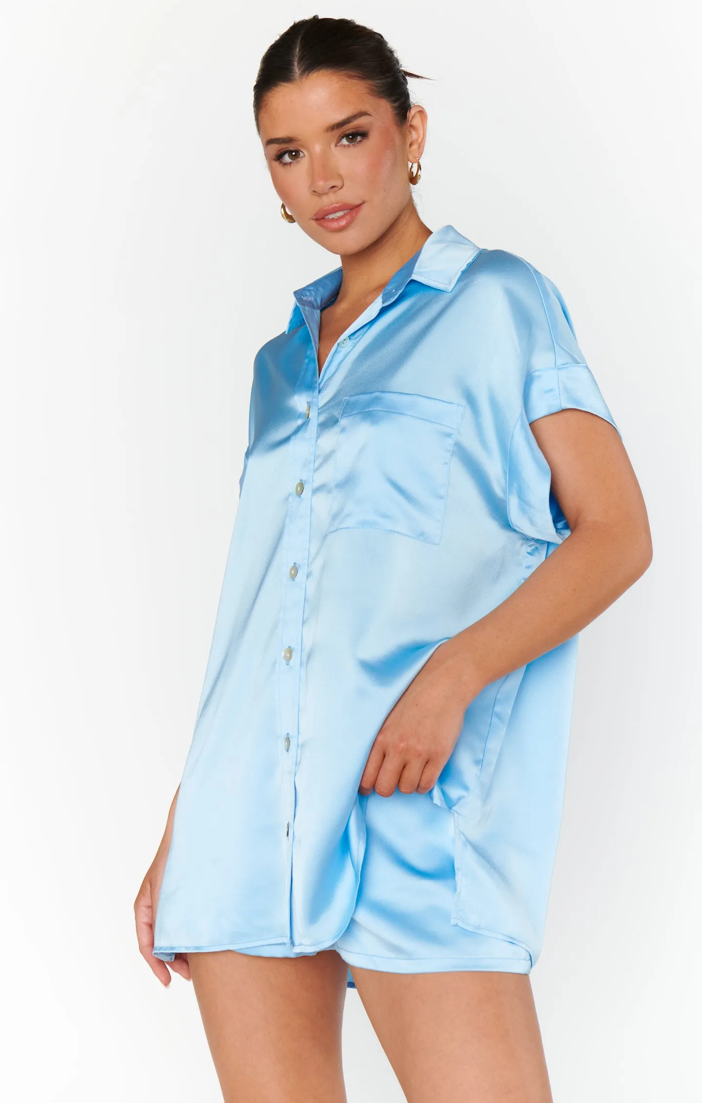 Best Day Button Up ~ Babyblauer Luxus-Satin
