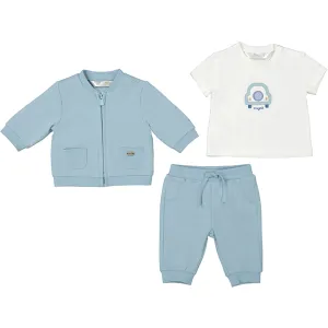 Blaues 3-teiliges Hoodie-Set mit Reißverschluss