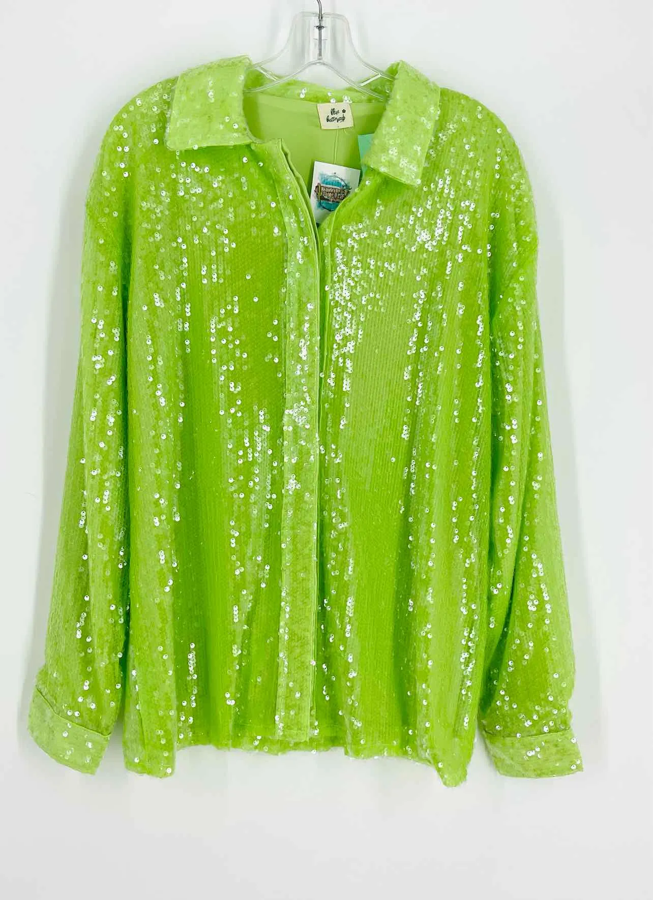 Blue Buttercup Größe L Limettengrün Glitzernd NEU Tops Bluse
