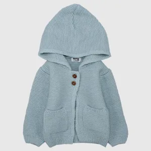 Blaue Langärmelige Kapuzen-Strickjacke