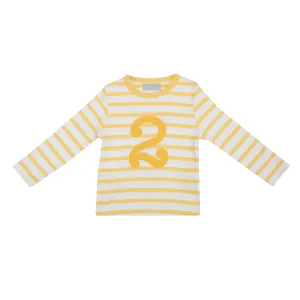 Bob & Blossom: Buttercup-Gelb & Weiß gestreiftes Nummern-T-Shirt