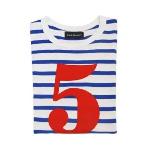 Bob & Blossom: Französisches Blau & Cremeweiß gestreiftes T-Shirt Nummer 5