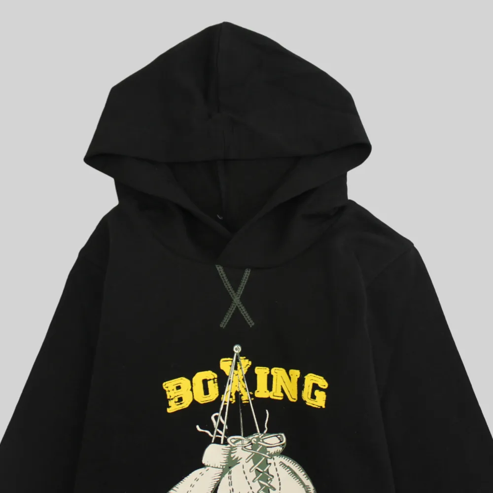 Boxing Schwarze Langarm-Kaputzenpullover