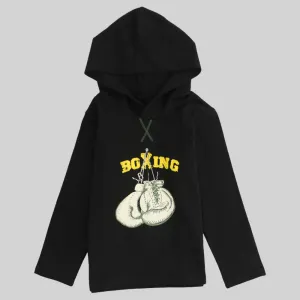 Boxing Schwarze Langarm-Kaputzenpullover