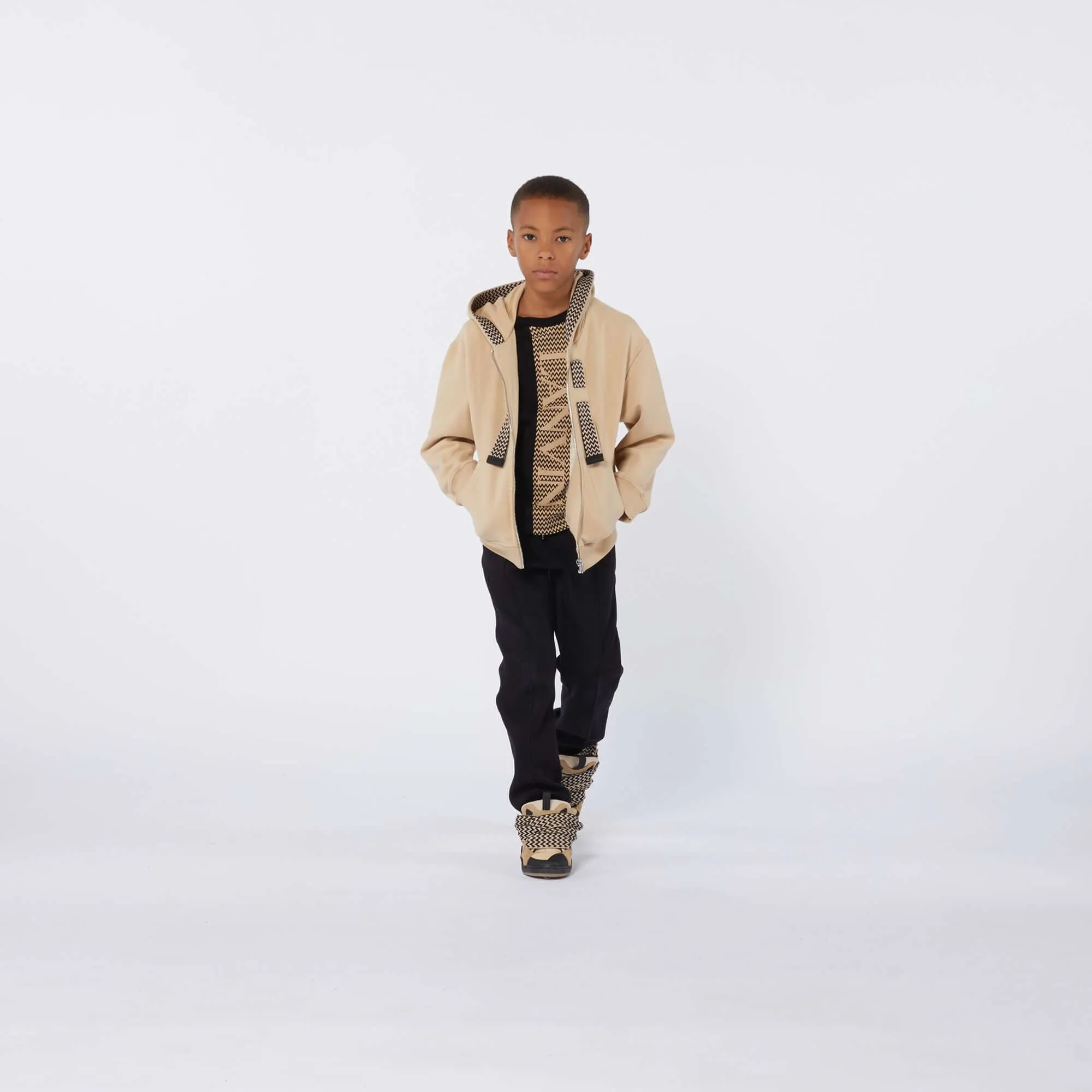 Jungen Beige Curb Logo Reißverschluss Hoodie