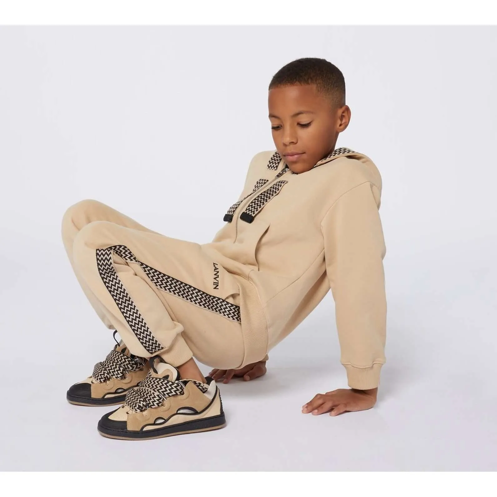 Jungen Beige Curb Logo Reißverschluss Hoodie