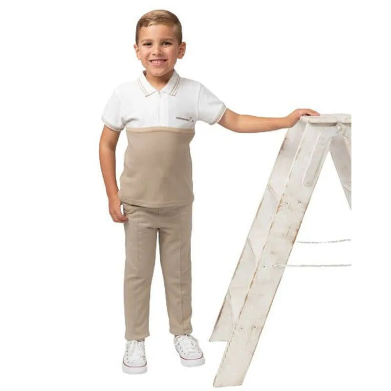 Jungen Beige Polo Zip Set