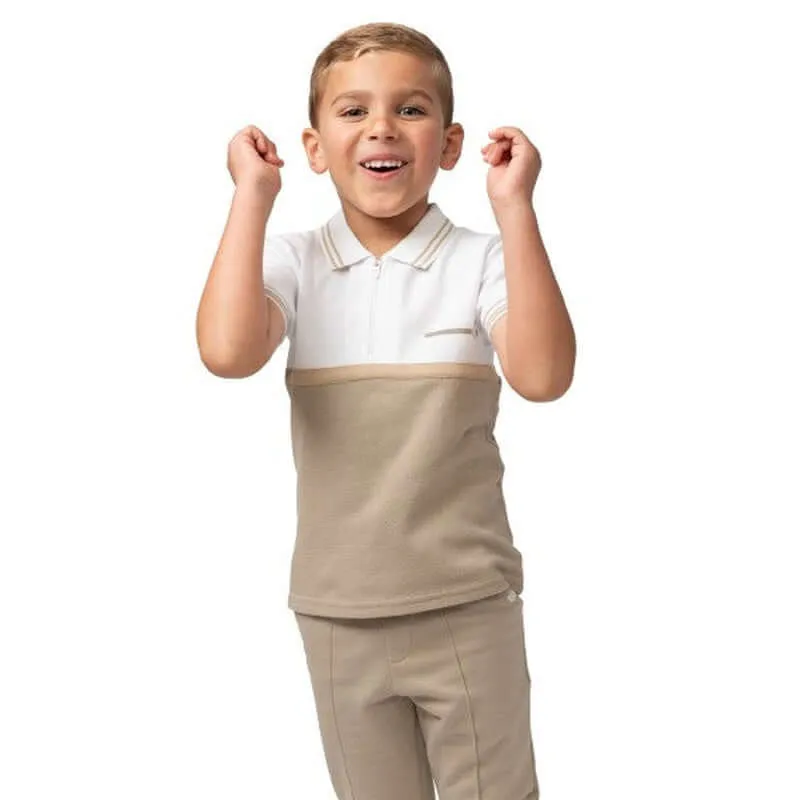 Jungen Beige Polo Zip Set