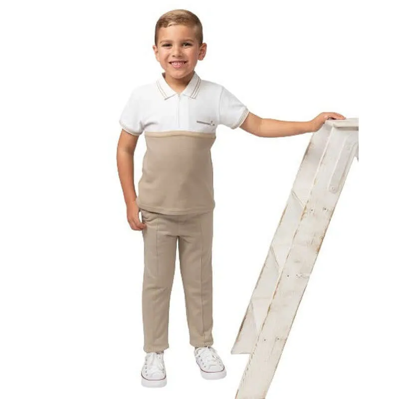 Jungen Beige Polo Zip Set