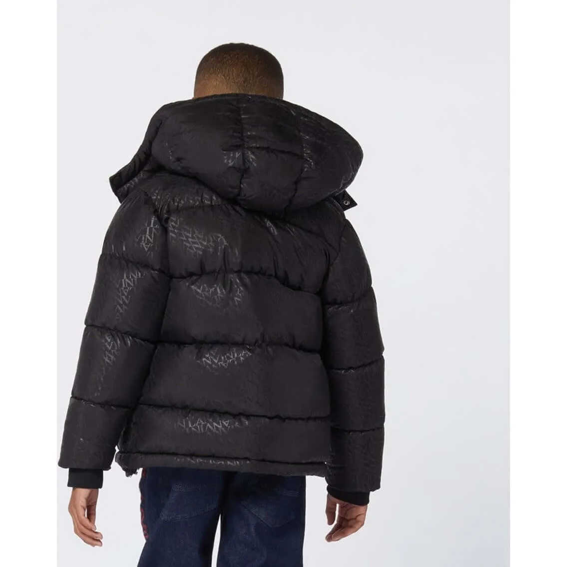 Jungen Schwarzer Curb-Detail Puffer-Mantel