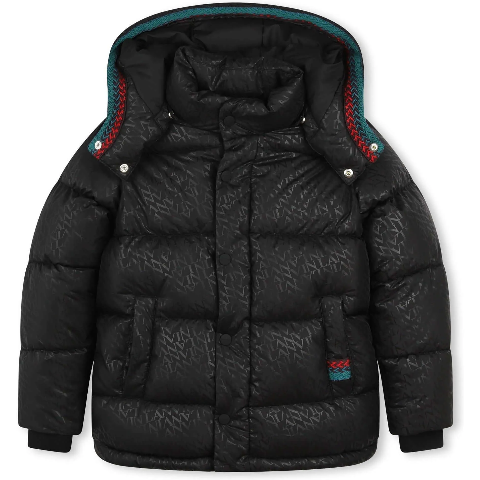 Jungen Schwarzer Curb-Detail Puffer-Mantel