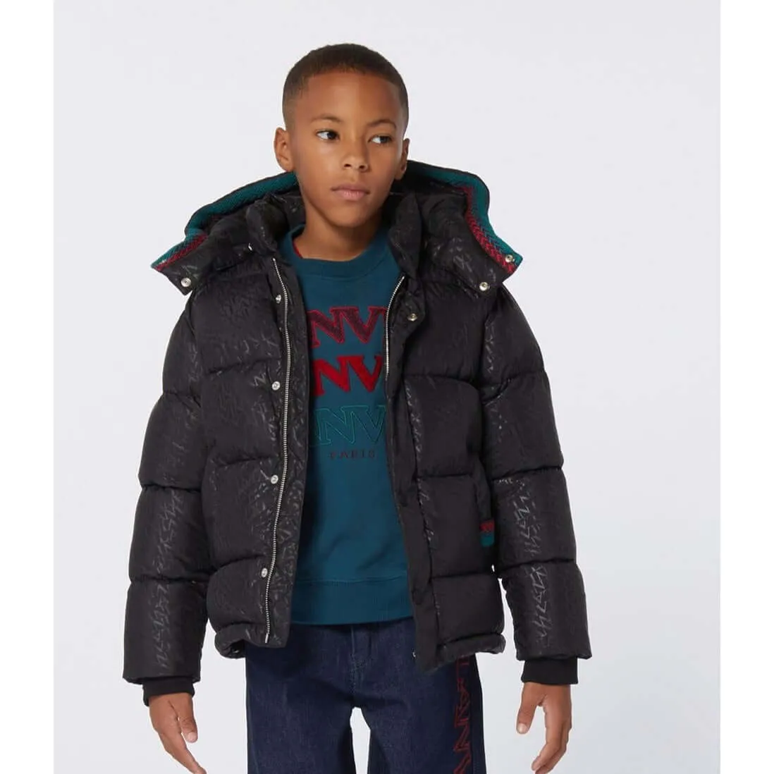 Jungen Schwarzer Curb-Detail Puffer-Mantel