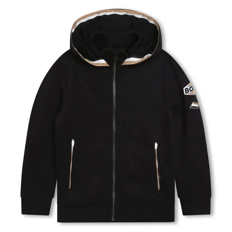 Jungen Kapuzenjacke mit schwarzem Logo-Abzeichen