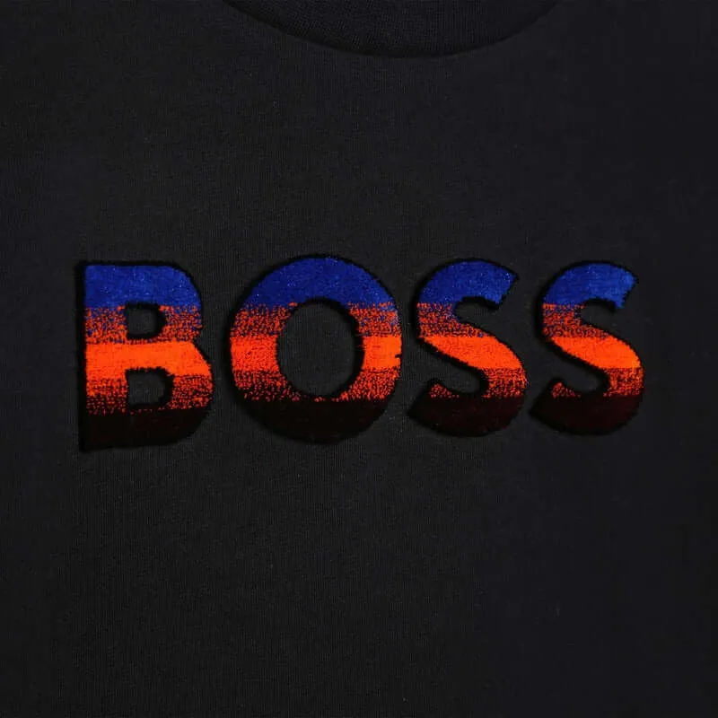 Jungen Schwarzes Kurzarm Baumwoll T-Shirt