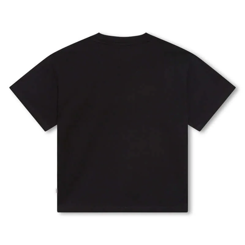 Jungen Schwarzes Kurzarm Baumwoll T-Shirt