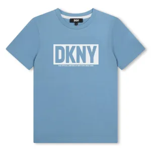 Jungen Blaues Fettgedrucktes Logo Baumwoll-T-Shirt