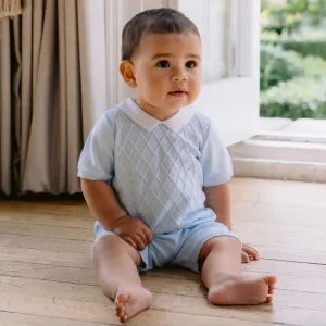 Jungen Blaues Baumwoll-Diamant-Kurzarm-Set
