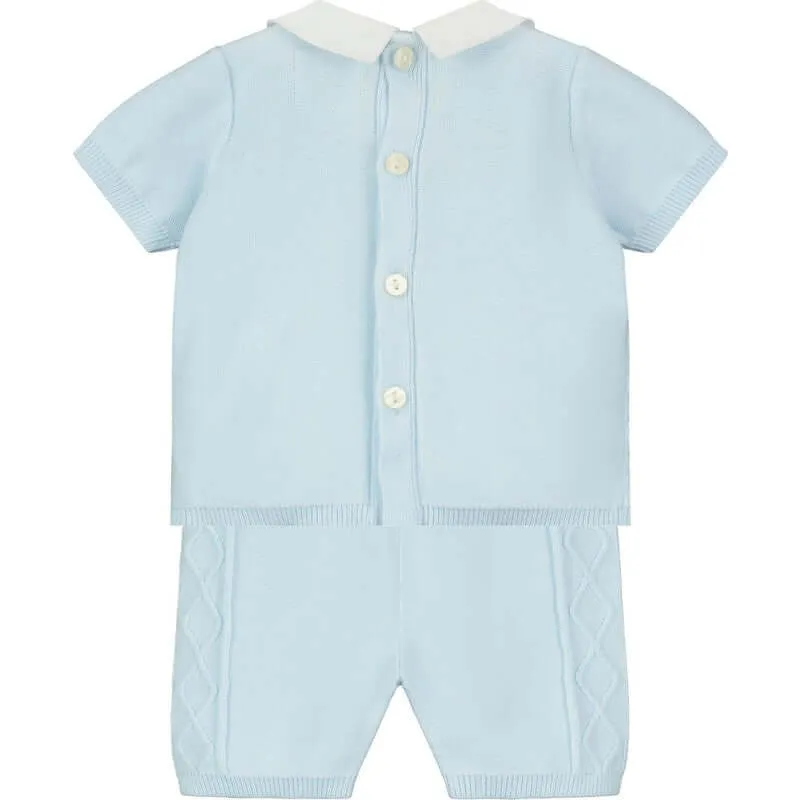 Jungen Blaues Baumwoll-Diamant-Kurzarm-Set