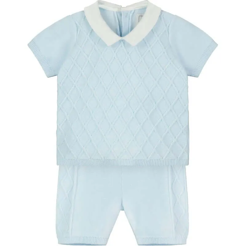 Jungen Blaues Baumwoll-Diamant-Kurzarm-Set