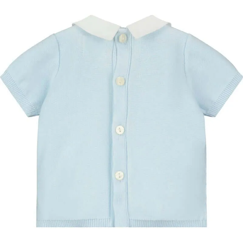 Jungen Blaues Baumwoll-Diamant-Kurzarm-Set