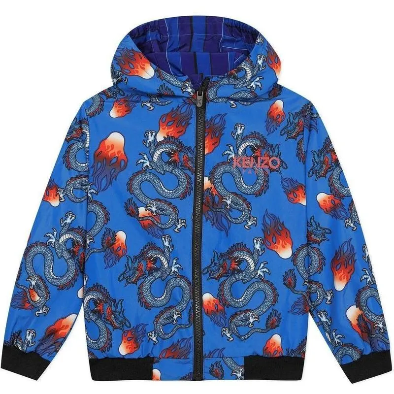 Jungen Blauer Drachen Fest Reversibles Windbreaker