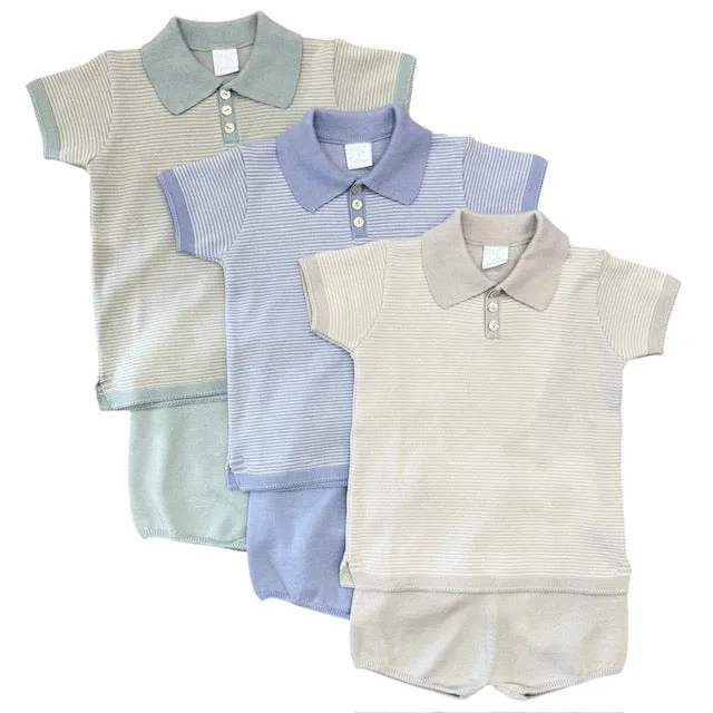 Jungen BLAU Gestrickte Kurzarm-Set