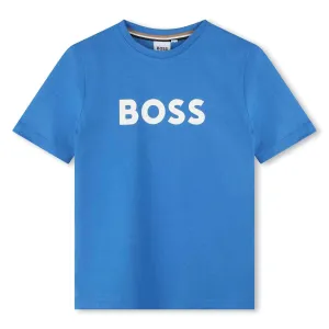 Jungen blaues Logo Kurzarm T-Shirt
