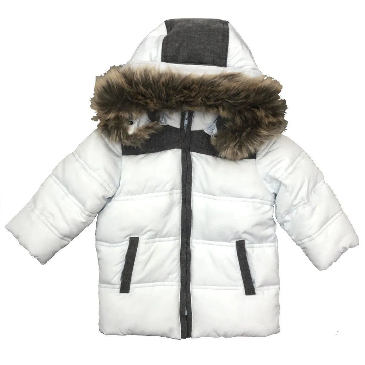 Jungen Blauer Steppmantel mit Kunstpelz-Kapuze