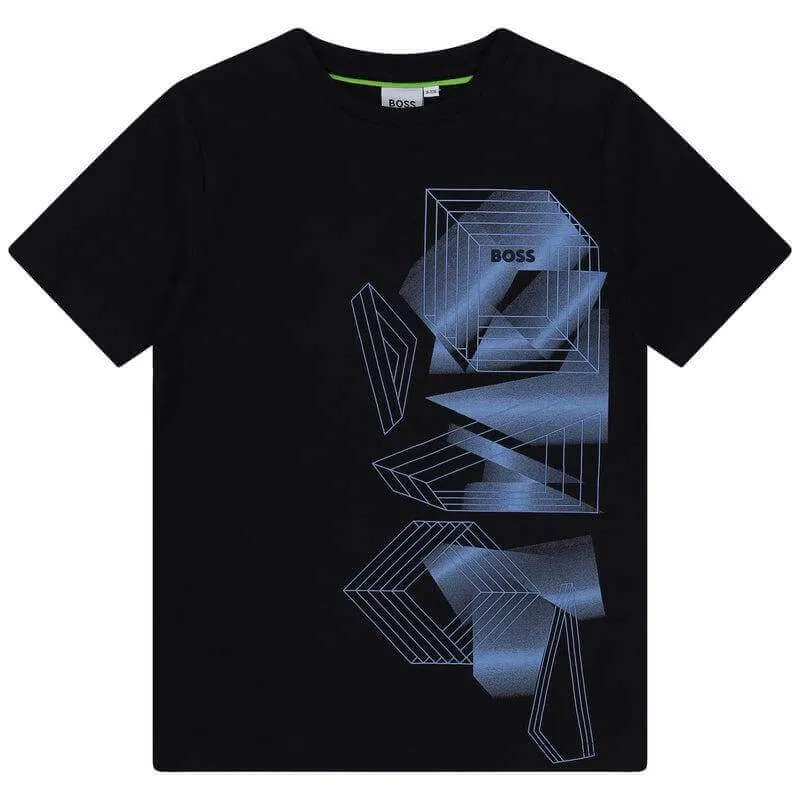 Jungen Baumwoll T-Shirt in Marineblau mit geometrischem Muster