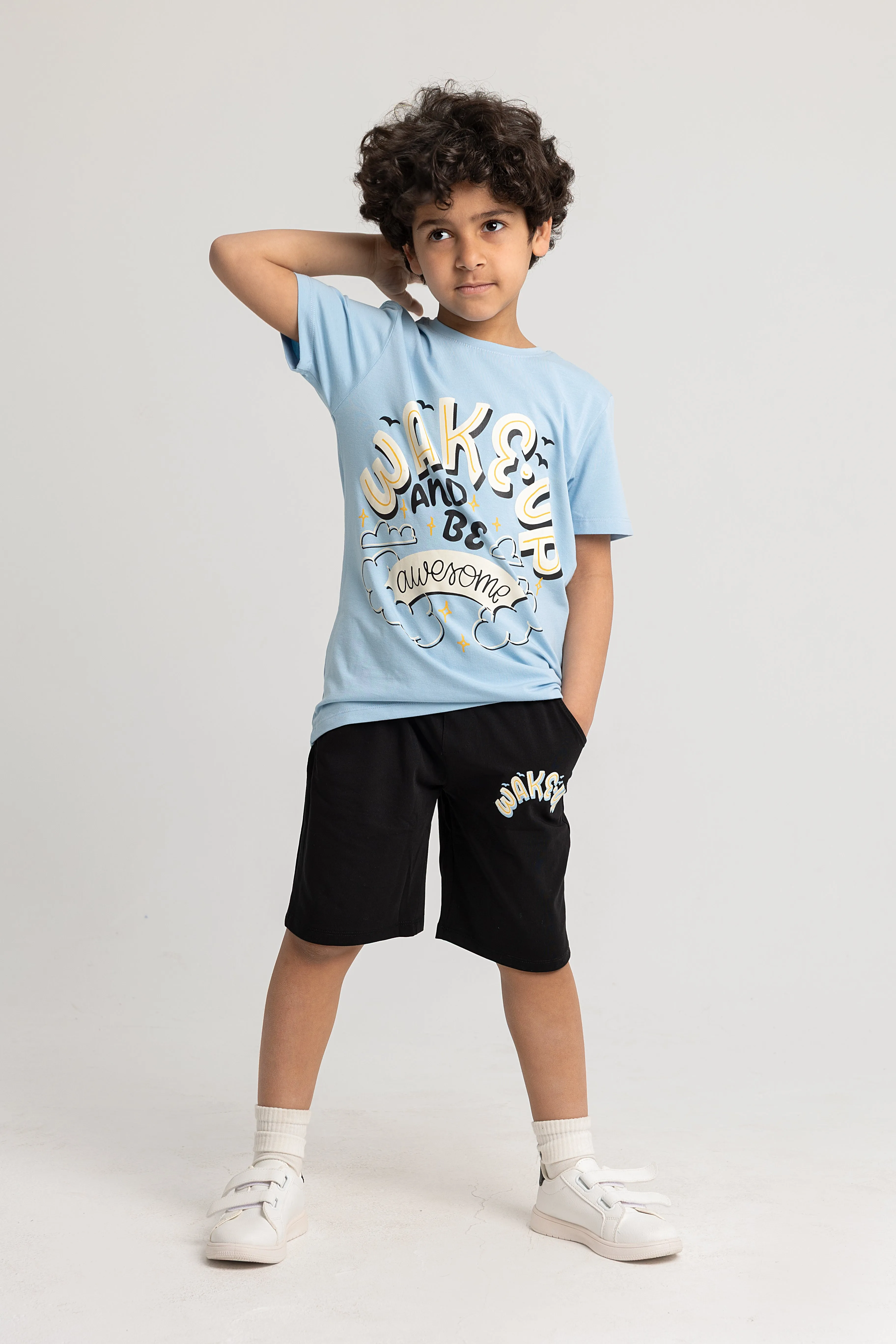 Baumwoll-Pyjama-Set für Jungen - Aufwachdruck