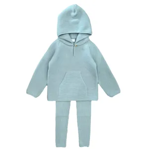 Jungen Grüner Strick Kapuzen-Set
