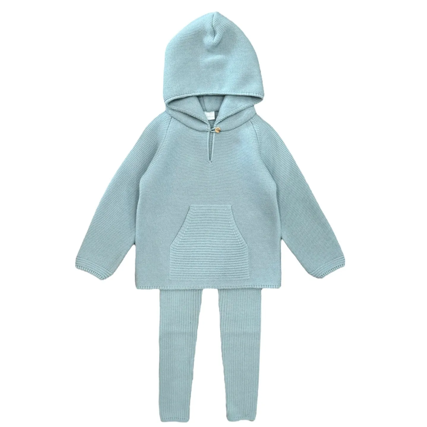 Jungen Grüner Strick Kapuzen-Set