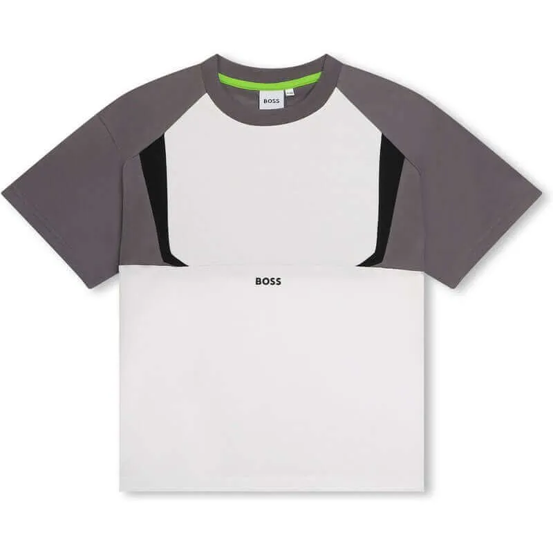 Jungen Grauer Block Kurzarm T-Shirt