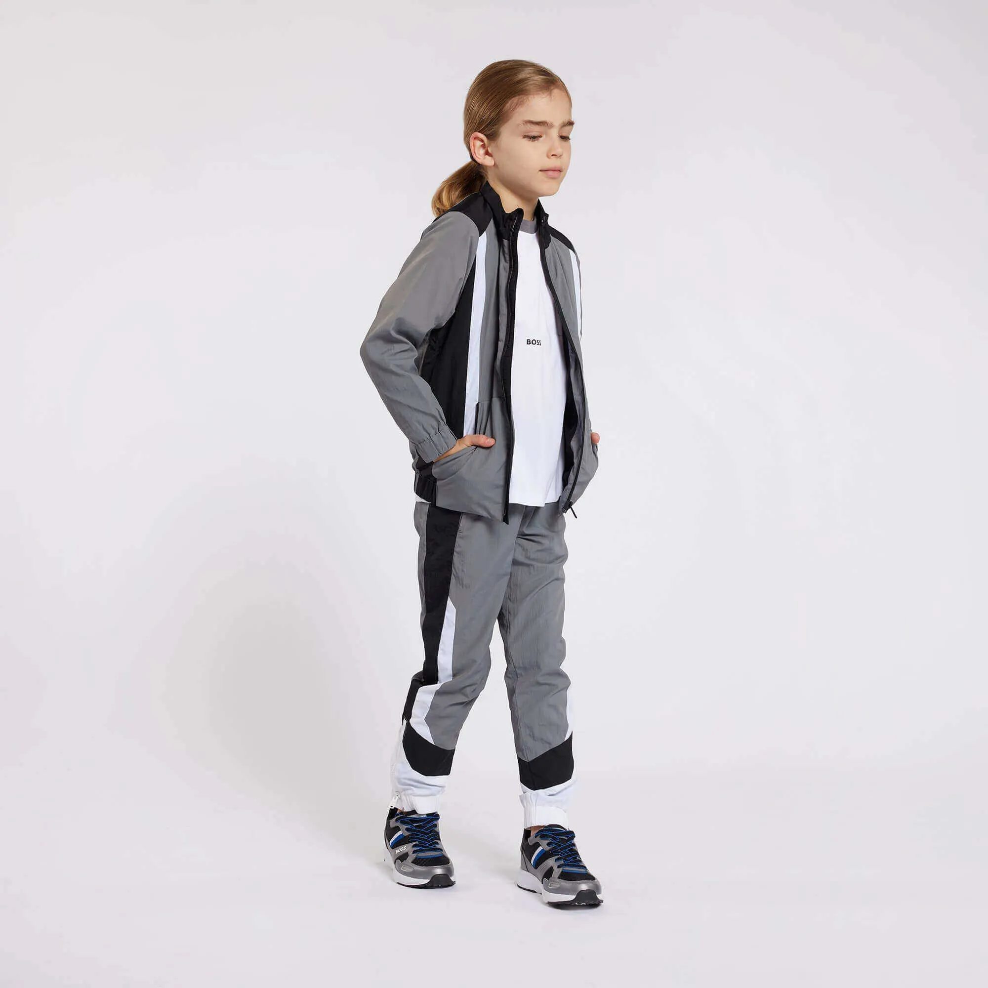 Jungen Grauer Block Reißverschluss Jacke