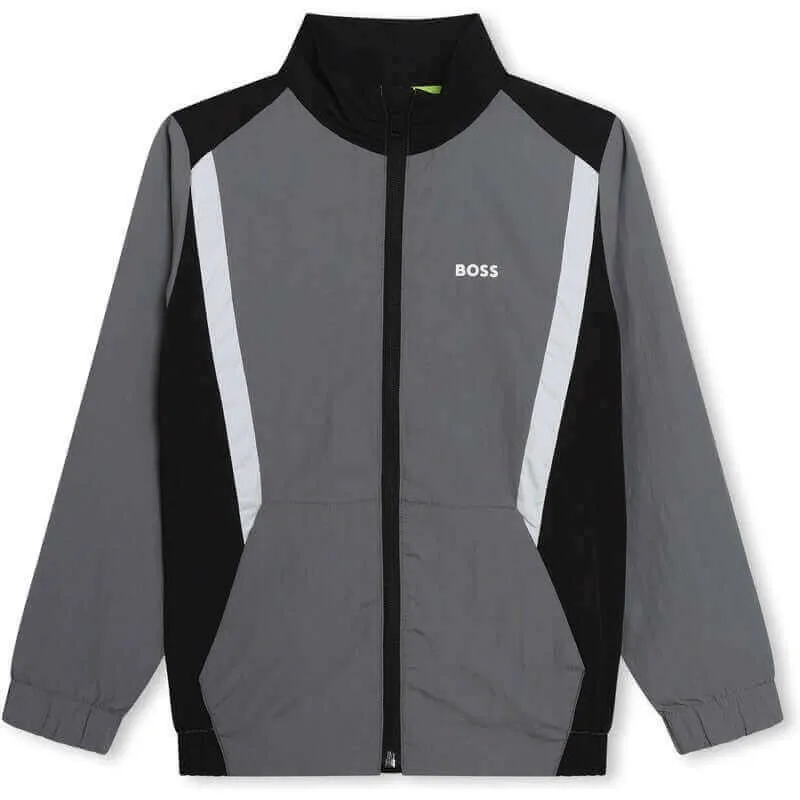 Jungen Grauer Block Reißverschluss Jacke