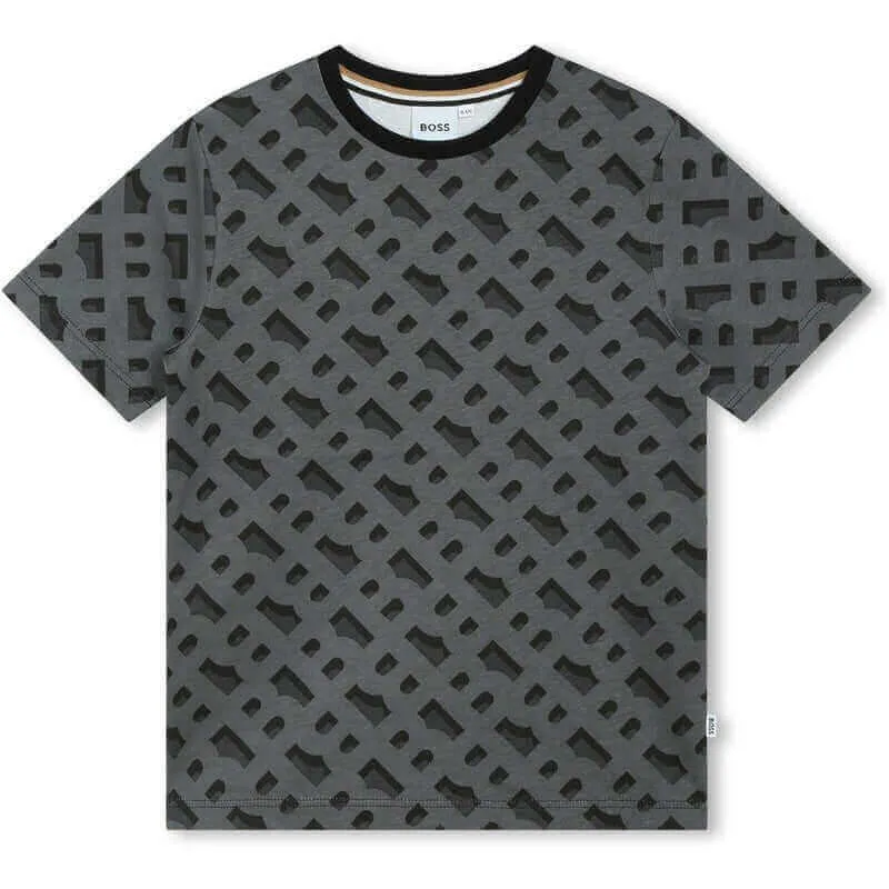 Jungen Graues T-Shirt mit Monogramm-Print