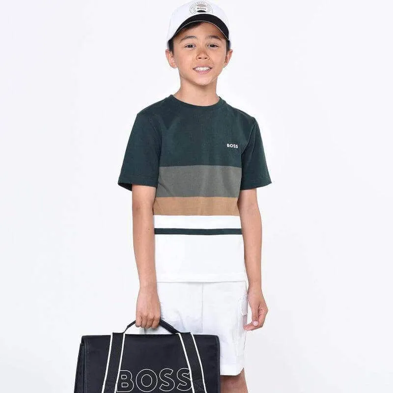 Jungen Khaki Gestreiftes Kurzarm T-Shirt