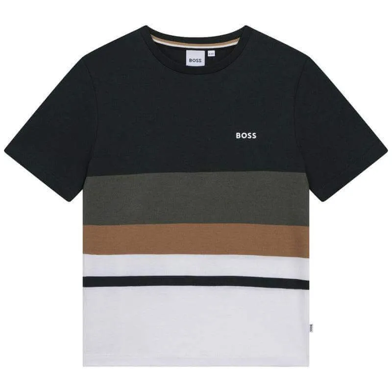 Jungen Khaki Gestreiftes Kurzarm T-Shirt