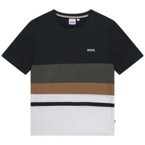 Jungen Khaki Gestreiftes Kurzarm T-Shirt