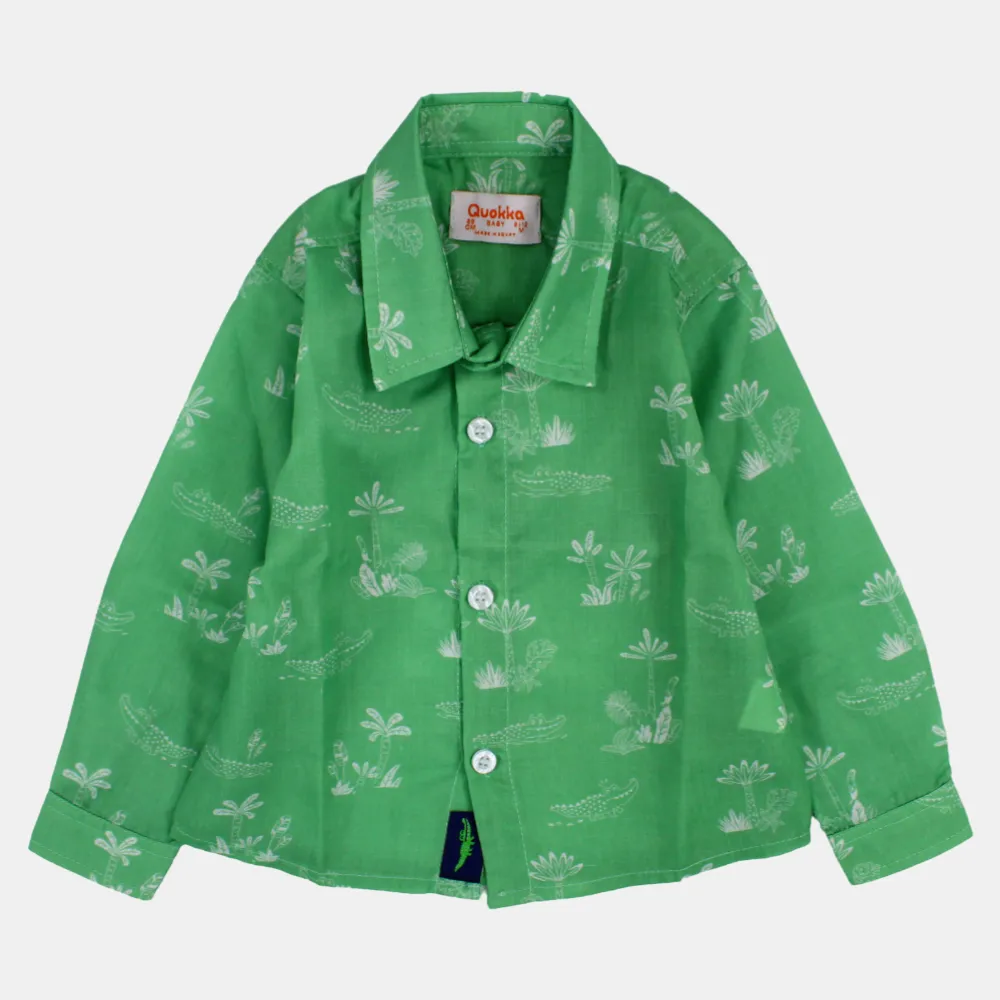 Jungen Langarm-Baumwollhemd mit fröhlichem Kroko-Print